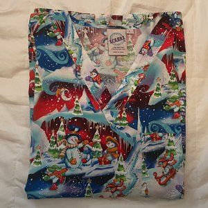 Snowman Christmas Scrub Top Size L